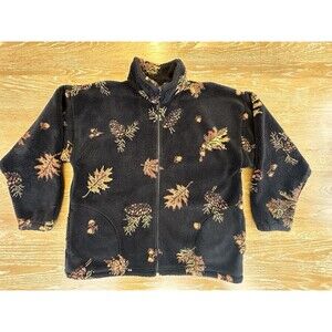 Vintage Vintage Mazmania Zip Up Fleece Fall Leaf Black XL Jacket VTG 90s Unisex